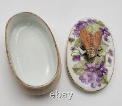 Very Rare Limoges JP France Vintage Trinket Box With Raised Cicada Finial Lid