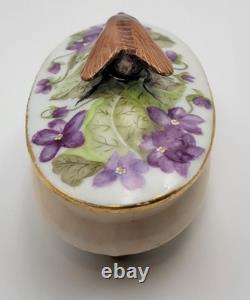 Very Rare Limoges JP France Vintage Trinket Box With Raised Cicada Finial Lid