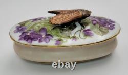 Very Rare Limoges JP France Vintage Trinket Box With Raised Cicada Finial Lid