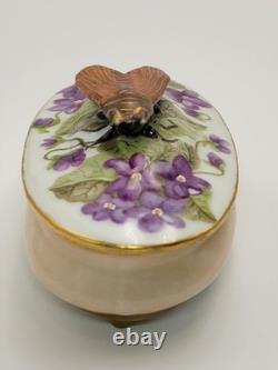 Very Rare Limoges JP France Vintage Trinket Box With Raised Cicada Finial Lid