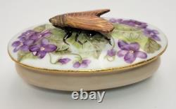 Very Rare Limoges JP France Vintage Trinket Box With Raised Cicada Finial Lid