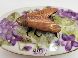 Very Rare Limoges JP France Vintage Trinket Box With Raised Cicada Finial Lid