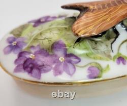 Very Rare Limoges JP France Vintage Trinket Box With Raised Cicada Finial Lid