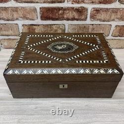 Victorian Portable Writing Desk Campaign Box Marquetry Shell Inlay Antique