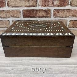 Victorian Portable Writing Desk Campaign Box Marquetry Shell Inlay Antique