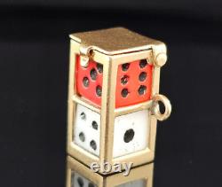 Vintage 14K Gold LUCKY DICE IN CAGE BOX Charm Pendant OPENS