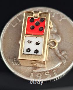 Vintage 14K Gold LUCKY DICE IN CAGE BOX Charm Pendant OPENS