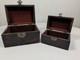 Vintage 1900's Set Of 2 Embossed Leather Storage Boxes With Burgundy Velvet Lining