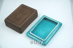 Vintage 1950's Turquoise Art Pottery Ceramic Cigarette / Trinket Box