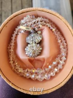 Vintage 1950s Evyan Parfums Crystal Jewelry Set with Lace Hat Box Family