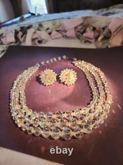 Vintage 1950s Evyan Parfums Crystal Jewelry Set with Lace Hat Box Family