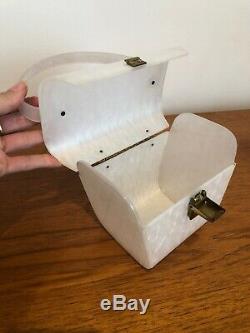 Vintage 1950s Small White Lucite Plastic Box Bag Cheney England Stunning Retro