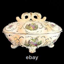 Vintage 1950s Victorian Themed Egg Shaped Porcelain Jewelry Box Candle Holders