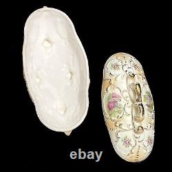 Vintage 1950s Victorian Themed Egg Shaped Porcelain Jewelry Box Candle Holders