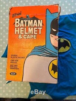 Vintage 1966 Ideal Batman Plastic Helmet Cowl & Cape Costume Mask In Box
