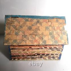 Vintage 1973 Folk Art Log Cabin Wood Box MCM Decoupage Jewelry Chest Tramp Mod