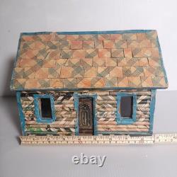 Vintage 1973 Folk Art Log Cabin Wood Box MCM Decoupage Jewelry Chest Tramp Mod