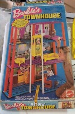 Vintage 1974 Barbie's TOWNHOUSE Jumbo 3 Story Dollhouse BARBIE In Box + Extras