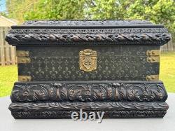 Vintage 20x11 Treasure Chest Keepsake Box Ft. Acanthus Swag & Fluer de Lis Motif