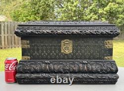 Vintage 20x11 Treasure Chest Keepsake Box Ft. Acanthus Swag & Fluer de Lis Motif