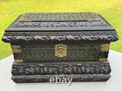 Vintage 20x11 Treasure Chest Keepsake Box Ft. Acanthus Swag & Fluer de Lis Motif