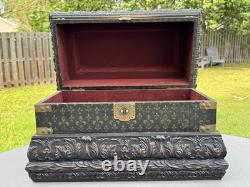 Vintage 20x11 Treasure Chest Keepsake Box Ft. Acanthus Swag & Fluer de Lis Motif