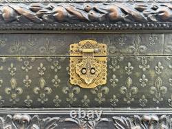 Vintage 20x11 Treasure Chest Keepsake Box Ft. Acanthus Swag & Fluer de Lis Motif