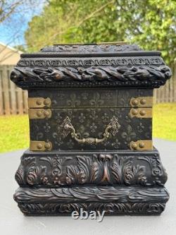Vintage 20x11 Treasure Chest Keepsake Box Ft. Acanthus Swag & Fluer de Lis Motif