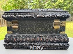 Vintage 20x11 Treasure Chest Keepsake Box Ft. Acanthus Swag & Fluer de Lis Motif