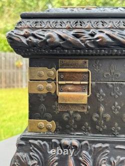 Vintage 20x11 Treasure Chest Keepsake Box Ft. Acanthus Swag & Fluer de Lis Motif