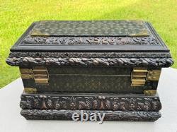 Vintage 20x11 Treasure Chest Keepsake Box Ft. Acanthus Swag & Fluer de Lis Motif