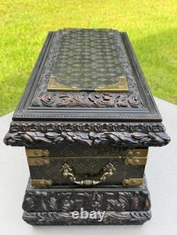 Vintage 20x11 Treasure Chest Keepsake Box Ft. Acanthus Swag & Fluer de Lis Motif