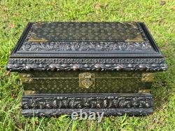 Vintage 20x11 Treasure Chest Keepsake Box Ft. Acanthus Swag & Fluer de Lis Motif