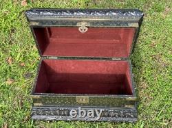 Vintage 20x11 Treasure Chest Keepsake Box Ft. Acanthus Swag & Fluer de Lis Motif