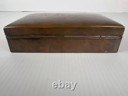 Vintage 50's Copper Wood Lined Arabic Script Lidded Trinket Box Storage Box MCM