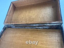 Vintage 50's Copper Wood Lined Arabic Script Lidded Trinket Box Storage Box MCM