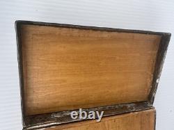 Vintage 50's Copper Wood Lined Arabic Script Lidded Trinket Box Storage Box MCM