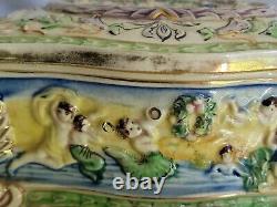 Vintage 50s Japanese Trinket Box Majolica Maruhon Ware Bonboniere Lidded Jewelry