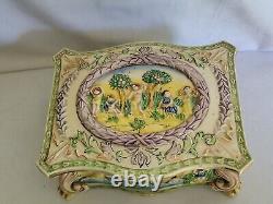 Vintage 50s Japanese Trinket Box Majolica Maruhon Ware Bonboniere Lidded Jewelry