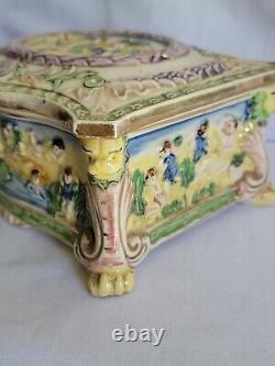 Vintage 50s Japanese Trinket Box Majolica Maruhon Ware Bonboniere Lidded Jewelry