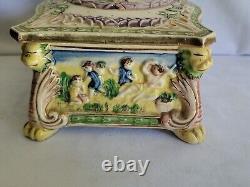 Vintage 50s Japanese Trinket Box Majolica Maruhon Ware Bonboniere Lidded Jewelry