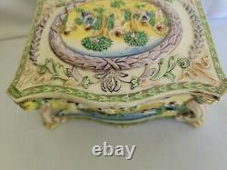 Vintage 50s Japanese Trinket Box Majolica Maruhon Ware Bonboniere Lidded Jewelry