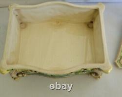 Vintage 50s Japanese Trinket Box Majolica Maruhon Ware Bonboniere Lidded Jewelry