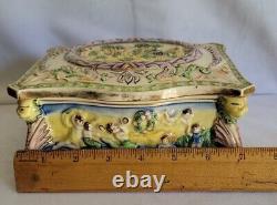 Vintage 50s Japanese Trinket Box Majolica Maruhon Ware Bonboniere Lidded Jewelry