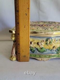 Vintage 50s Japanese Trinket Box Majolica Maruhon Ware Bonboniere Lidded Jewelry