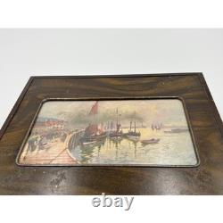 Vintage 60's Wooden Box with Key, E. Berman & Co, Milwaukee Harbor Lake Scene