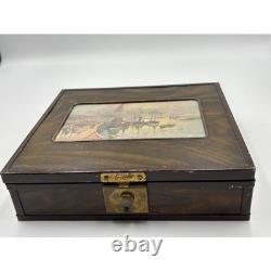 Vintage 60's Wooden Box with Key, E. Berman & Co, Milwaukee Harbor Lake Scene