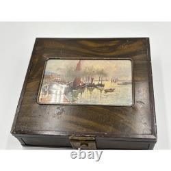Vintage 60's Wooden Box with Key, E. Berman & Co, Milwaukee Harbor Lake Scene