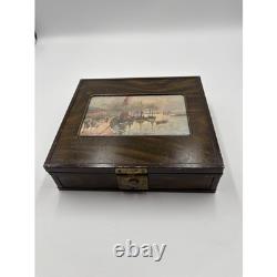 Vintage 60's Wooden Box with Key, E. Berman & Co, Milwaukee Harbor Lake Scene