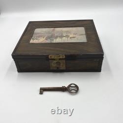 Vintage 60's Wooden Box with Key, E. Berman & Co, Milwaukee Harbor Lake Scene